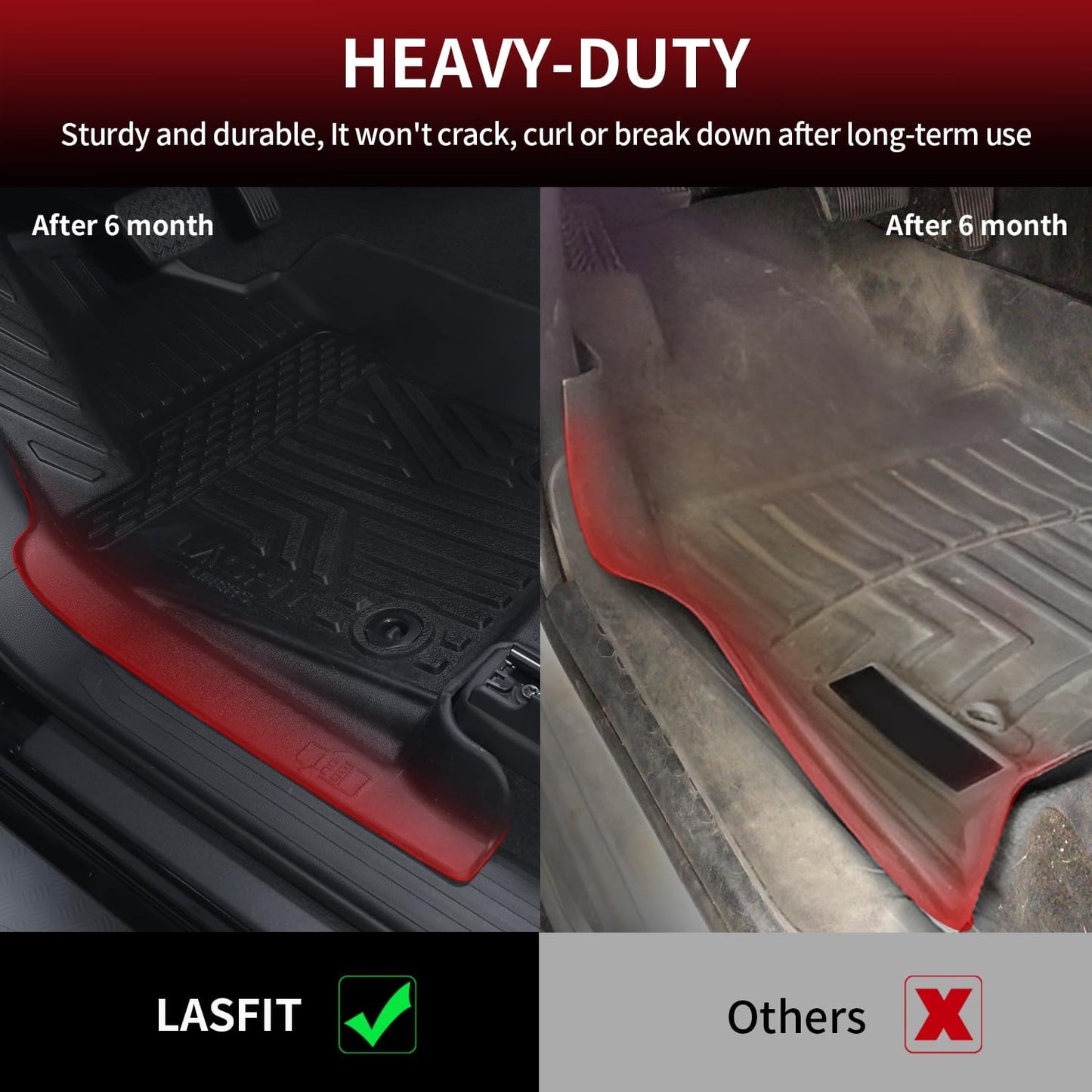 LASFIT Floor Mats for Toyota Tacoma 2024 2025 Double Cab (Only Fit Hybrid) All Weather Floor Liner for Tacoma TPE Custom Fit Car Mats Front&Rear 2 Row Mats,Black (Automatic Transmission)