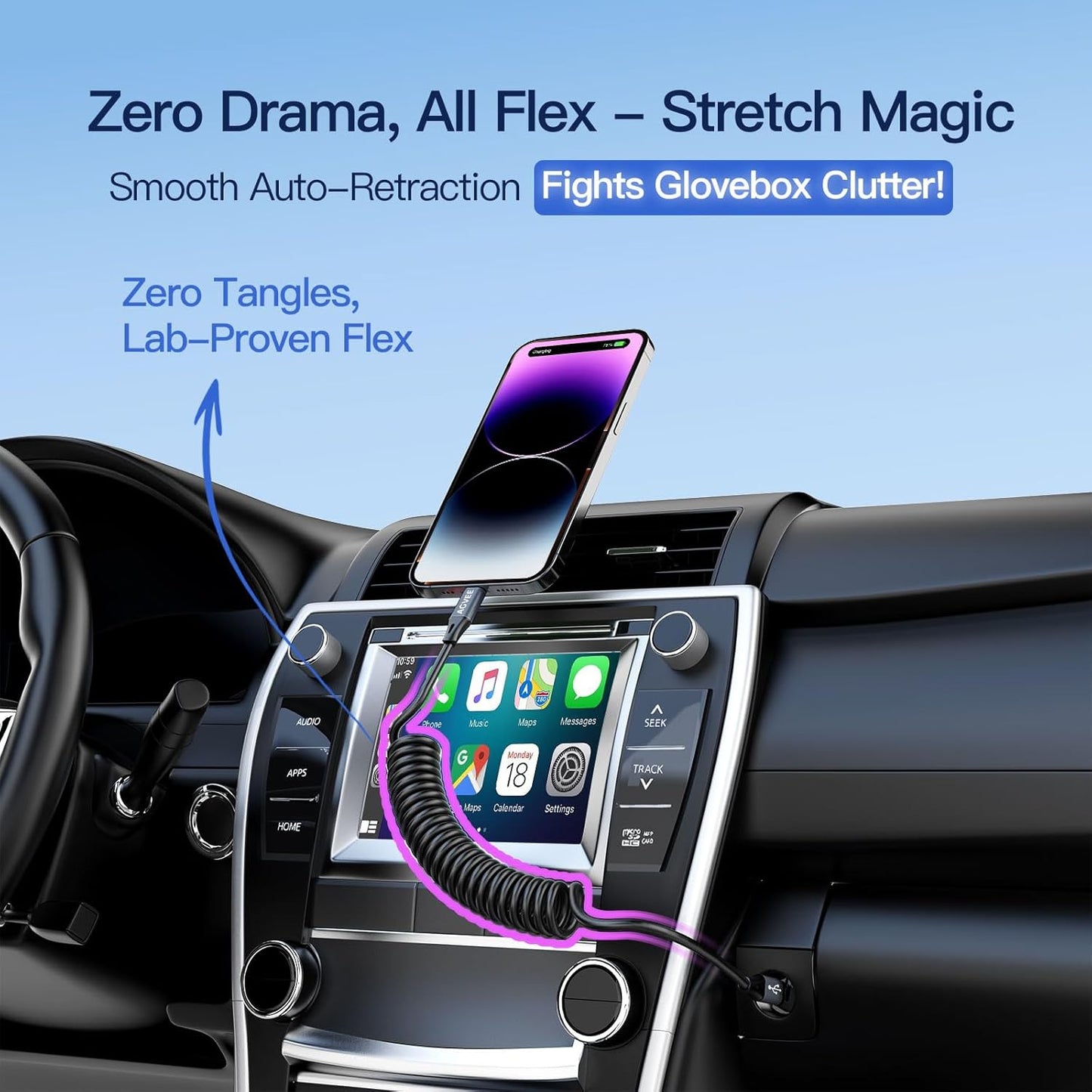 AGVEE 3ft Coiled Short USB-C to Lightning Charging Cable [MFI Certified] 30W PD Fast Charger Cord in Car for iPhone 14/13/12/11/XS/8/7/6/5 CarPlay, iPad, iPod, Dark Gray