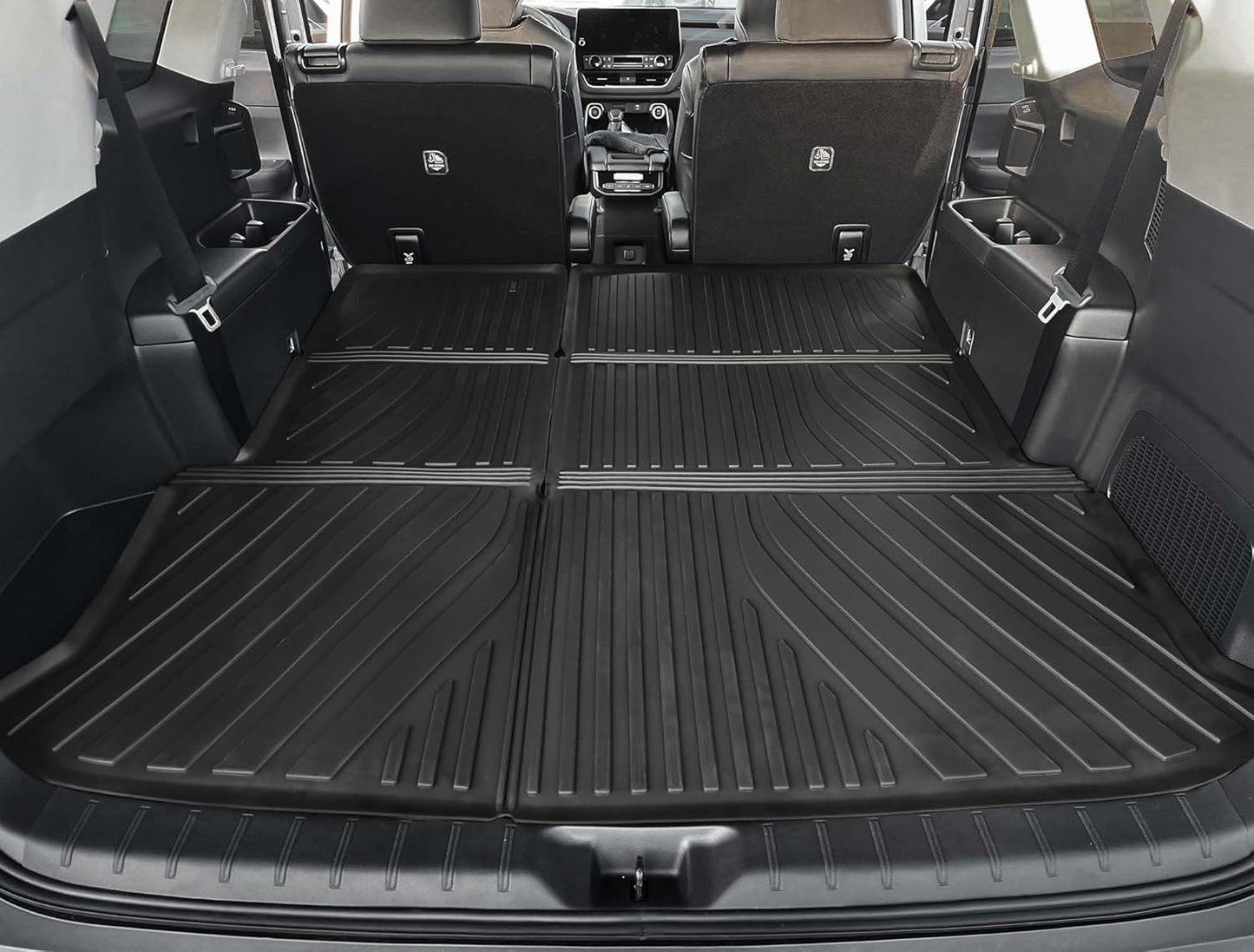 OEDRO Upgraded Floor Mats Fit for Toyota Grand Highlander 2024 2025 w/Subwoofer 7 Seat (Include Hybrid), TPE Interior Seat Back Covers and Cargo Liner Behind 3rd Row (Trunk Mat with Backrest Mat)