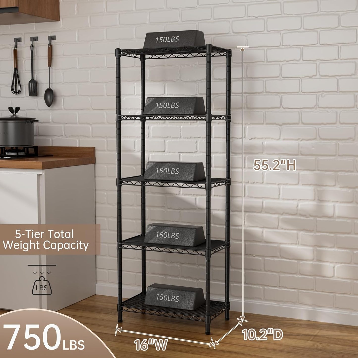 SINGAYE 5 Small Wire Shelves Kitchen Pantry Close Home Organizers and Storage Bathroom Shelf Laundry Room Organization Adjustable Book Metal Garage Shelving Unit