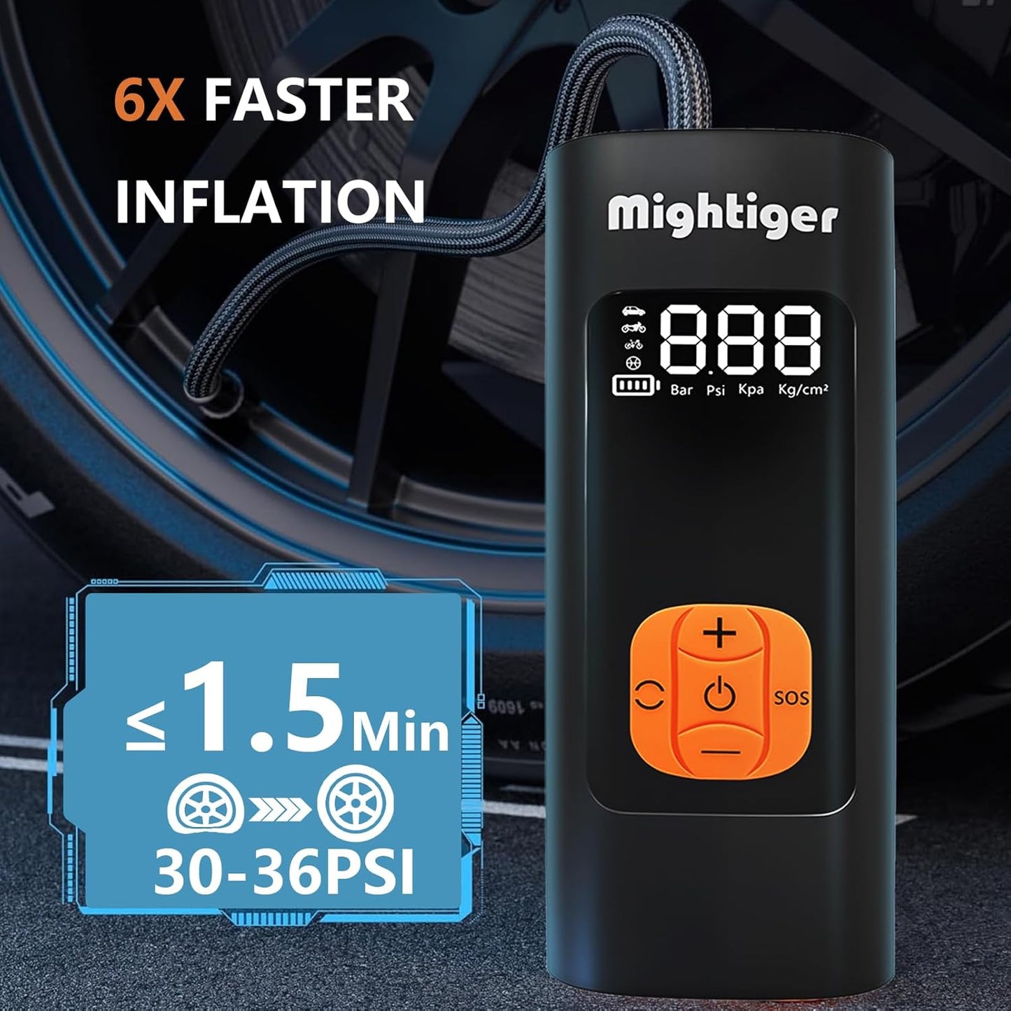 Tire Inflator Portable Air Compressor Cordless Mini Automatic Air Pump with Digital Pressure Gauge 150PSI 3X Fast Inflation and Auto Shutoff SOS Light Tires Pump for Car (Black)
