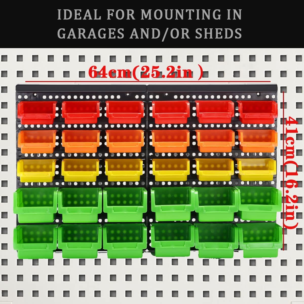 Wall Mounted Storage Bins Parts Rack 4 Colors Bin Organizer Garage Plastic Shop Tool, Garage Organizers and Storage (Style-Vivid) 50.4"*32.4"