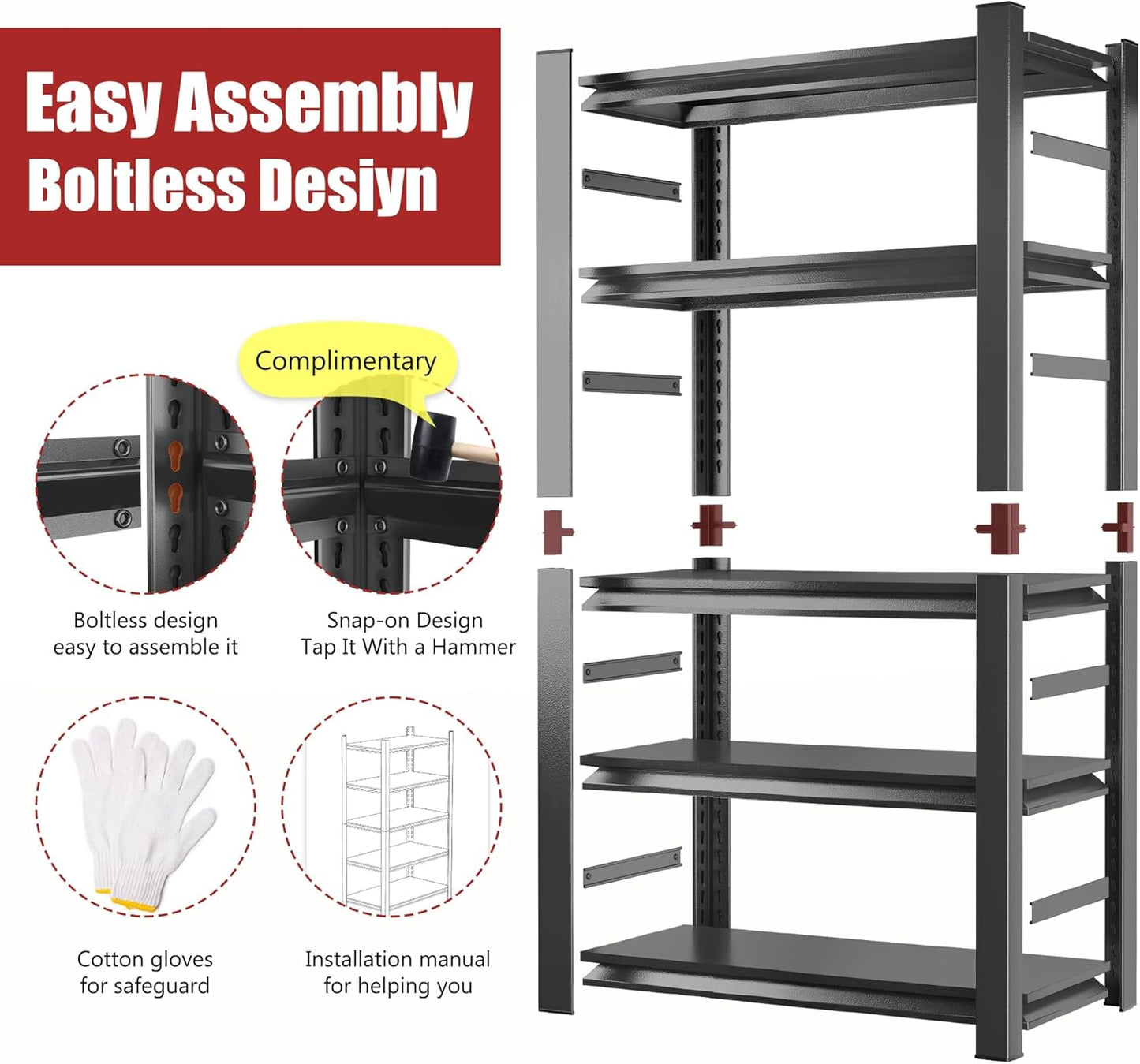 47.2" W Garage Shelving Heavy Duty Storage Shelves 5 Tier Adjustable Heavy Duty Shelving 4000LBS Metal Shelves for Garage Storage Rack Utility Rack Industrial Shelf 72" H x 47.2" W x 23.6" D