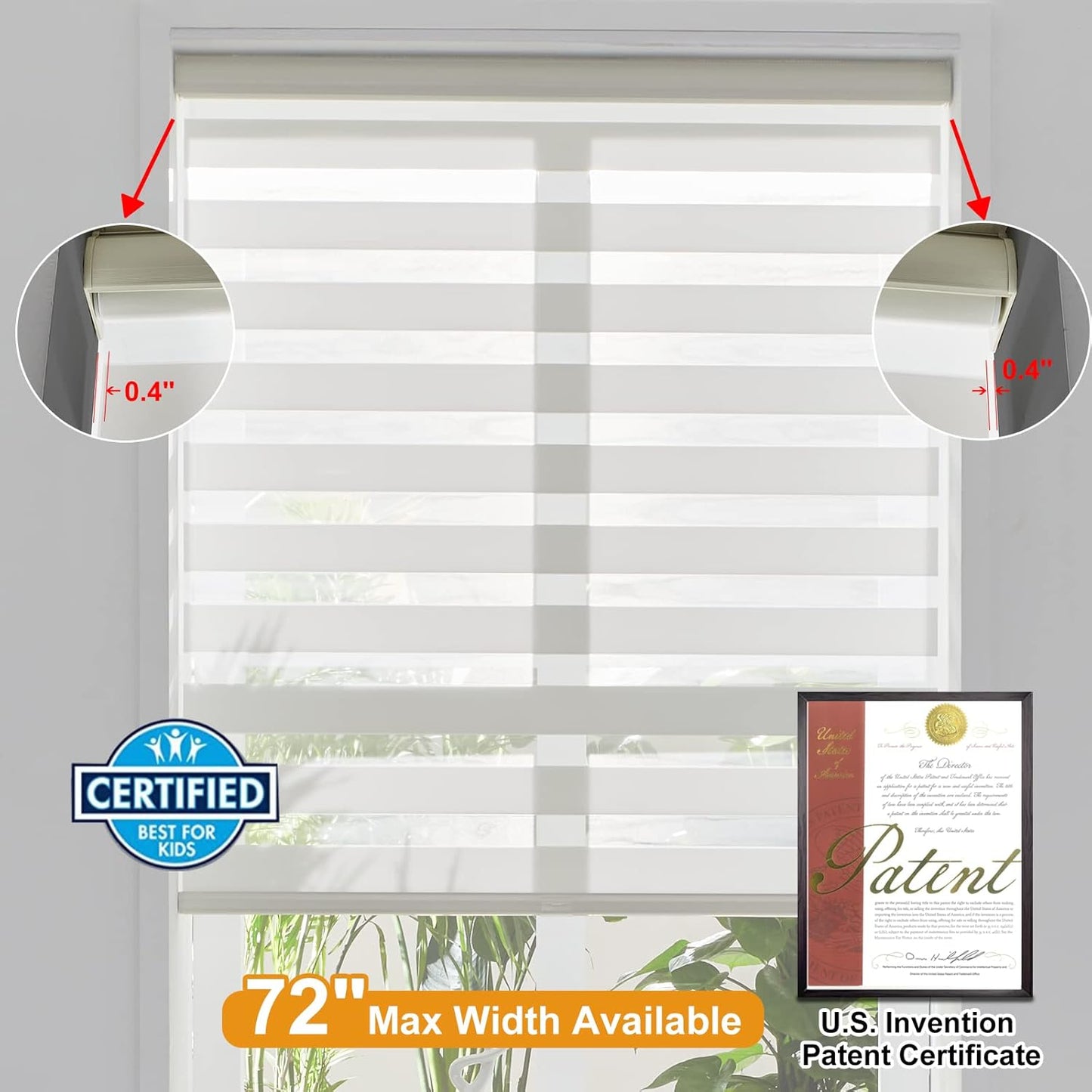Persilux Cordless Zebra Blinds for Indoor Windows, Free-Stop Zebra Blinds Cordless, Light Filtering Sheer Shades Dual Layer for Day and Night, Zebra Roller Shades for Home (35.25" W X 64" H, Cream)