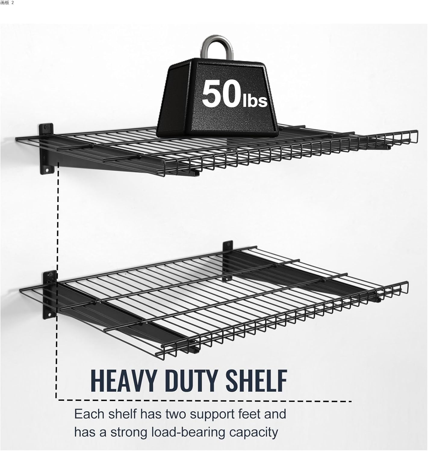 2 Pack Garage Wall Mounted Shelf, 27.6" x 11.4" Heavy Duty Wall Storage Shelves for Garage, Workshop, Laundry Room and Kitchen, Max Load 50 lbs (Black,2 Pack)
