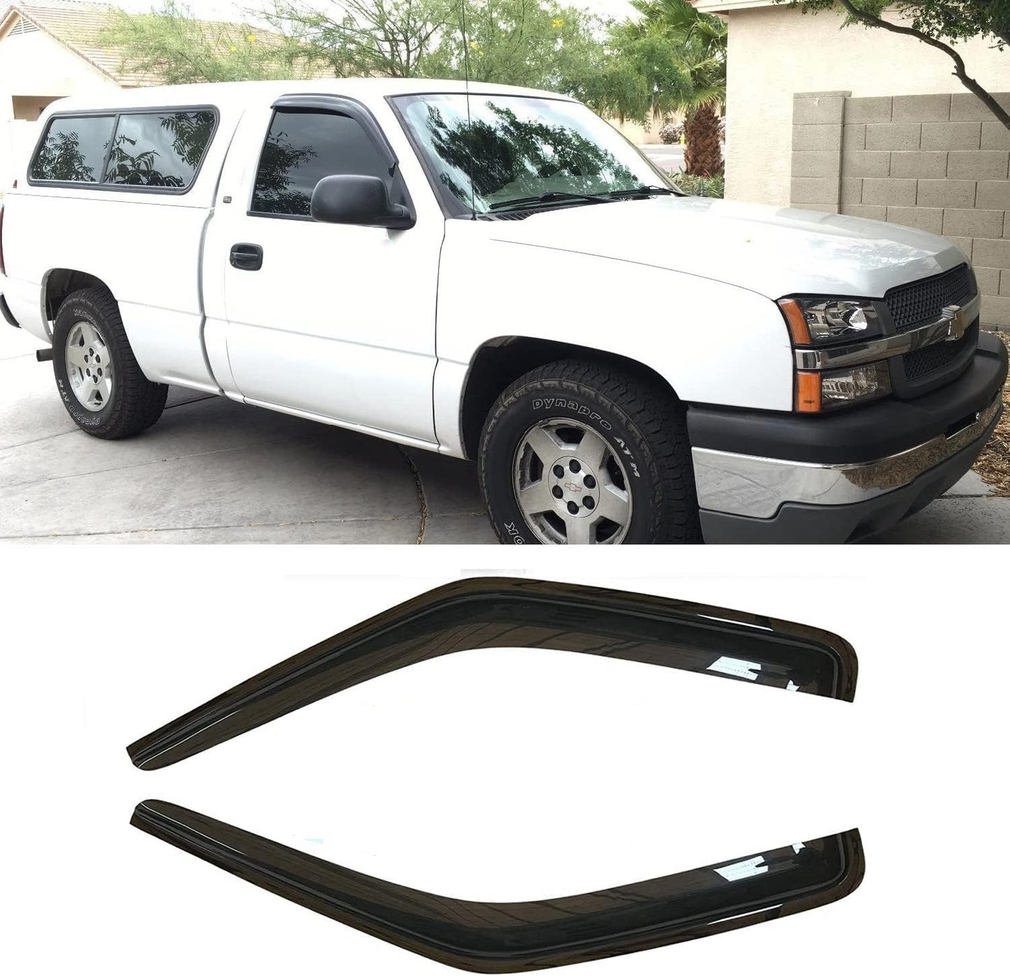 Rainproof Side Window Wind Deflectors for 99-06 Chevy Silverado/GMC Sierra 07 Classic Body 2-Door Regular Cab,1999-2007 Sierra, Tape-on Sun Window Visors Rain Guard Sets Vent Deflector 92956