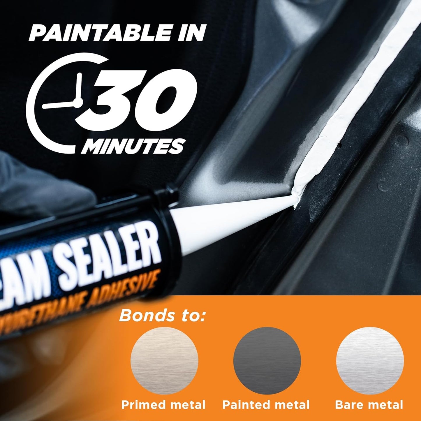 [2 Pack] Professional Automotive Seam Sealer, Paintable Quick-Set Polyurethane Auto Body Seam Sealer for Metal Surfaces of Cars, Trucks, Etc, Includes Gloves & Tip - White RV Roof Sealant