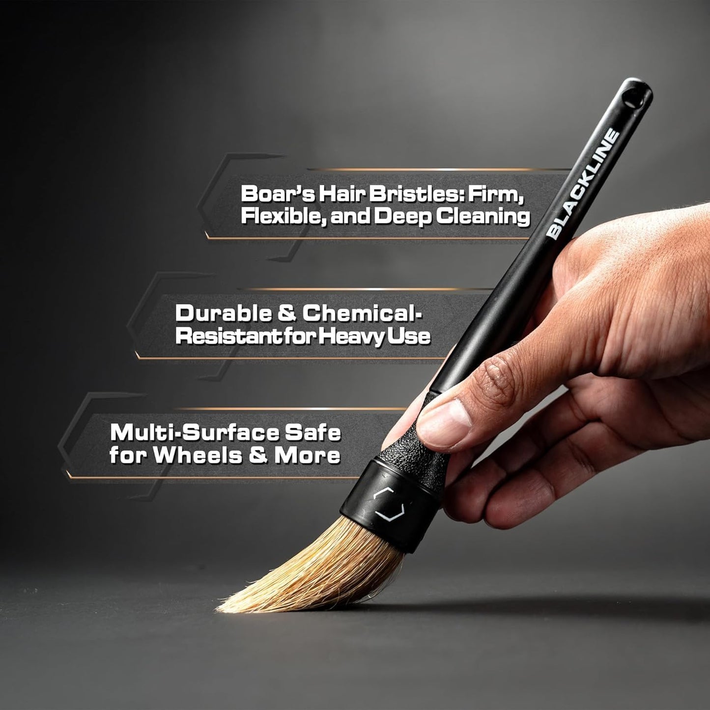 Blackline Car Care Boar Hair Brushes- Luxury Car Detailing Brush Set for Interior and Exterior - Best Auto Detailing Brushes - Premium Hair Car Detailing Brushes (Boars Hair Bristles)