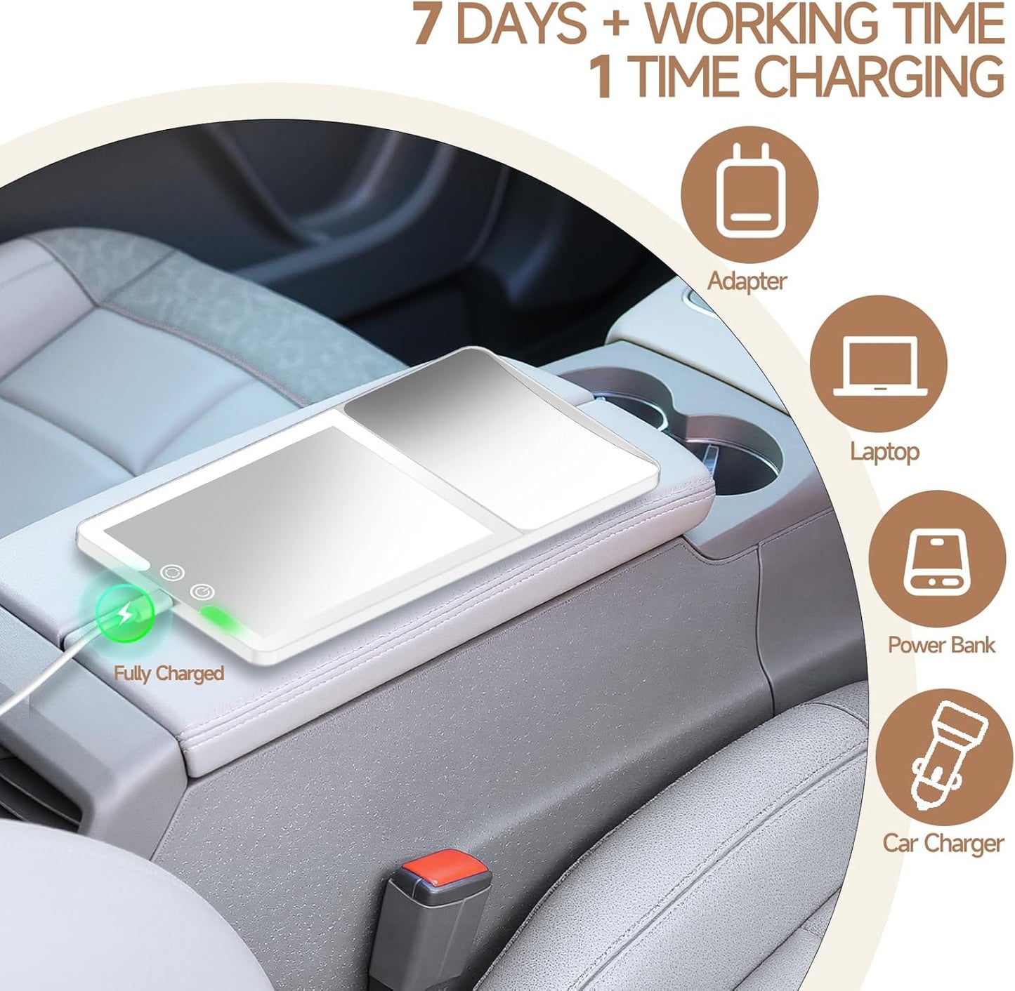 Car Sun Visor Vanity Mirror with Lights,Side with 6 inch 20X Magnifying Mirror,Rechargeable Car Makeup Mirror with 3 Light Modes,Dimmable Touch Led Screen,White