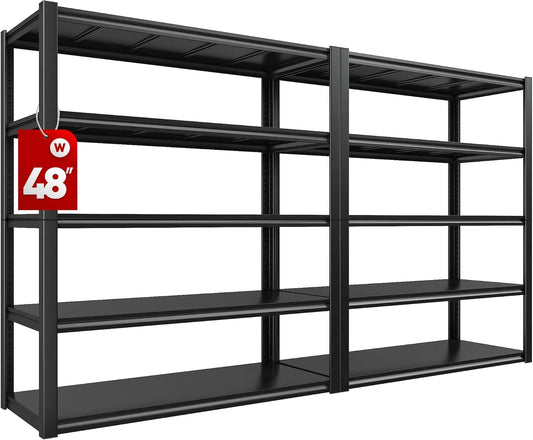 REIBII 48" W Garage Shelving 2500LBS Storage Shelves Adjustable Metal Shelving Heavy Duty Garage Shelves for Warehouse Pantry Basement 48" W x 72" H x 18" D, 2 Pack