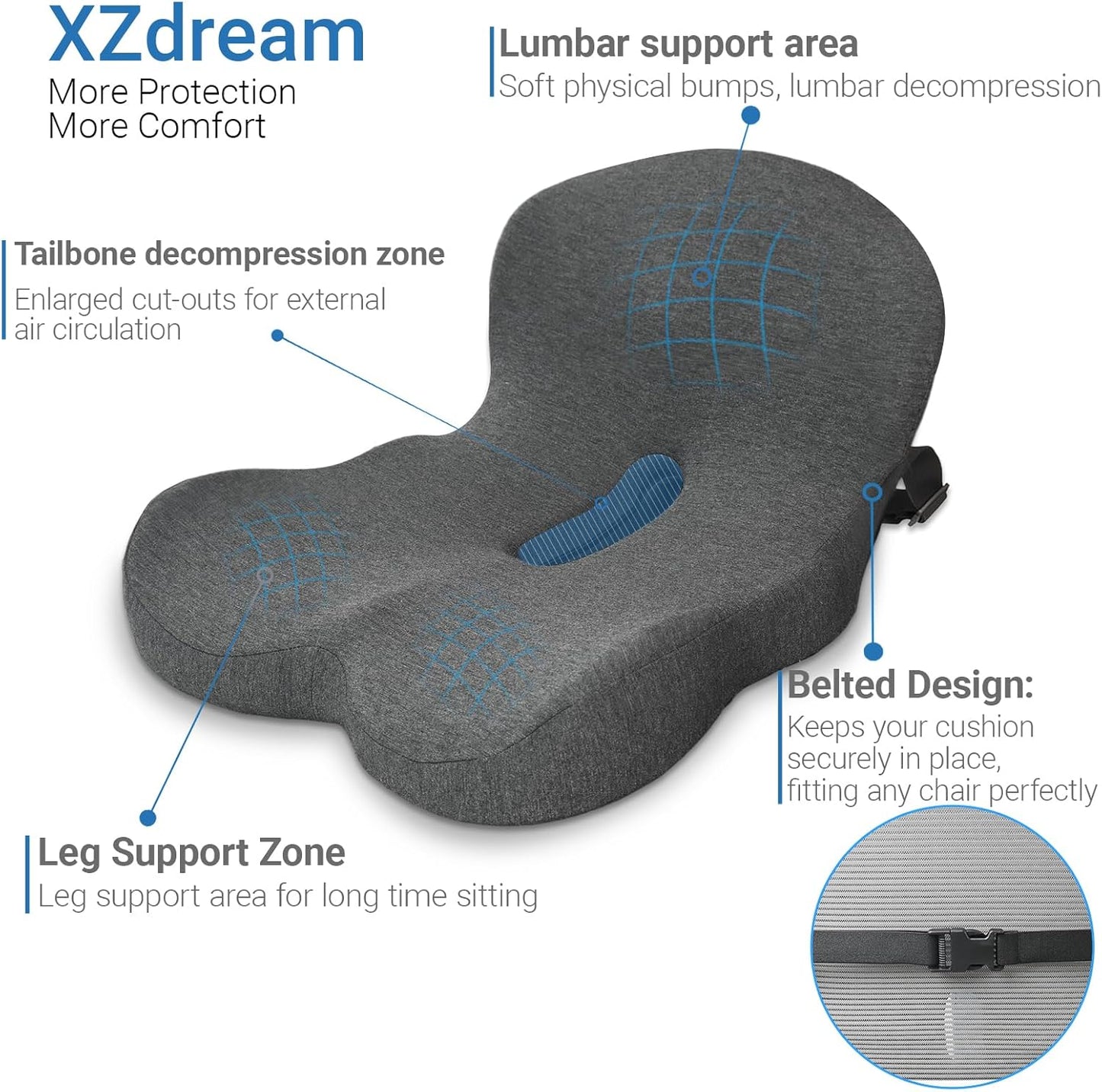 Memory Foam Seat Cushion,Office Chair Cushion with Lumbar Support for Back Pressure Relief, Car Seat Cushion with Adjustable Strap,Sciatica Pad Cushions for Car,Truck, Desk,Gaming Chair