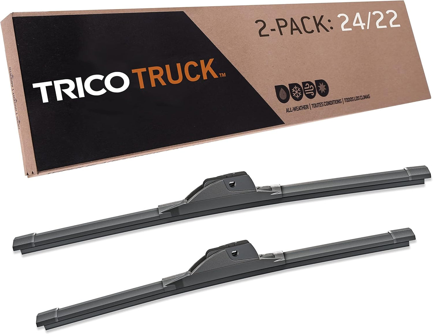 TRICO Solutions™ Truck 24 Inch & 22 Inch Pack of 2 High Performance Automotive Replacement Windshield Wiper Blade for Select Ford, Honda, Nissan, Toyota, BMW, and Buick Models (58-2422)