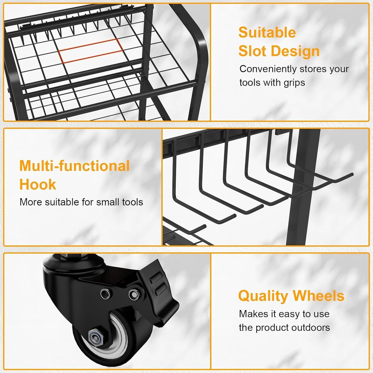 FZK Garden Tool Organizer,Garage Storage,Garden Tool Organizer for Garage,Yard Tool Organizer for Garage,Wheeled Garden Tool Rack,Up to 40 Long-Handled Garden Tool Storage,Garage Tool Organizer