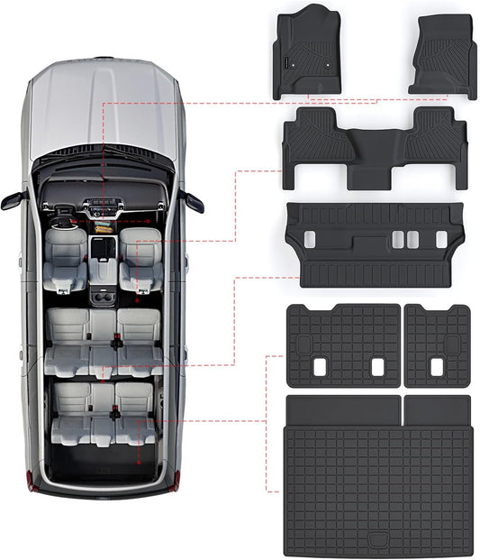 Floor Mats & Trunk Mat for Chevrolet Tahoe 2015-2020 Row Bucket Seat(7 Seats Version) &GMC Yukon（Not Fit XL,TPE All Weather Protection Car Floor Liners for Chevy Tahoe