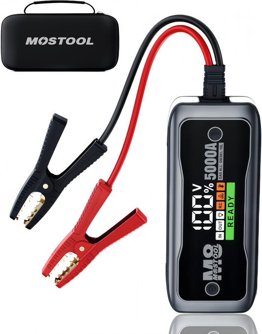 MOSTOOL M8 Car Jump Starter, 5000A Peak 12V Battery Jump Starter Power Pack with LED Display, Compact Portable Jumper Starter Jump Box for Car Battery, for All Gas Engines and Up to 10.0L Diesel