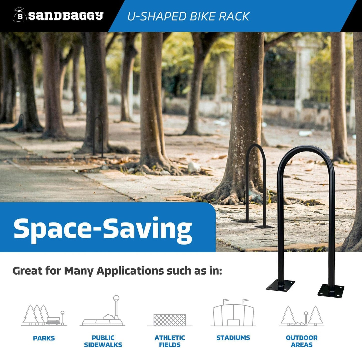 Sandbaggy In Ground Bike Rack | U Shaped, Commercial, Outdoor, 1 Loop, Galvanized Steel | Black, 14.5" x 34" (10)