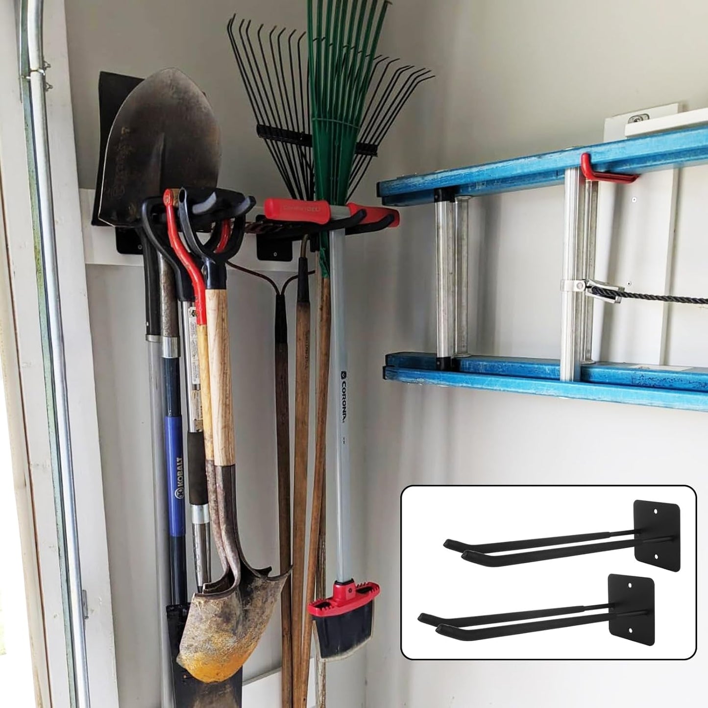 SHUESS 12.2 Inches Long Large Garage Hooks, 4 Pack Heavy Duty Garage Storage Utility Hooks, Wall Mount Organizer, Long Tool Hanger for Hanging Tire, Chairs, Hoses, Garden Tool, Bulk Items, Ropes, etc