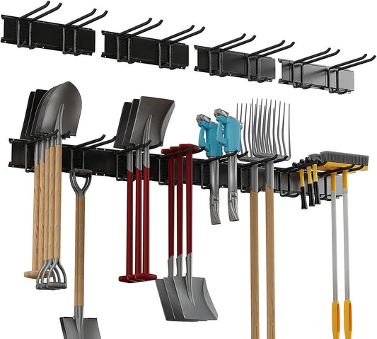 Garage Tool Rack Wall Mount – 64 inches Heavy-Duty Garden Tool Holder with 8 Adjustable Hanging Hooks – Garage Wall Storage Organizer for Shovel, Rake – Max Load 720 lbs (64 inch)