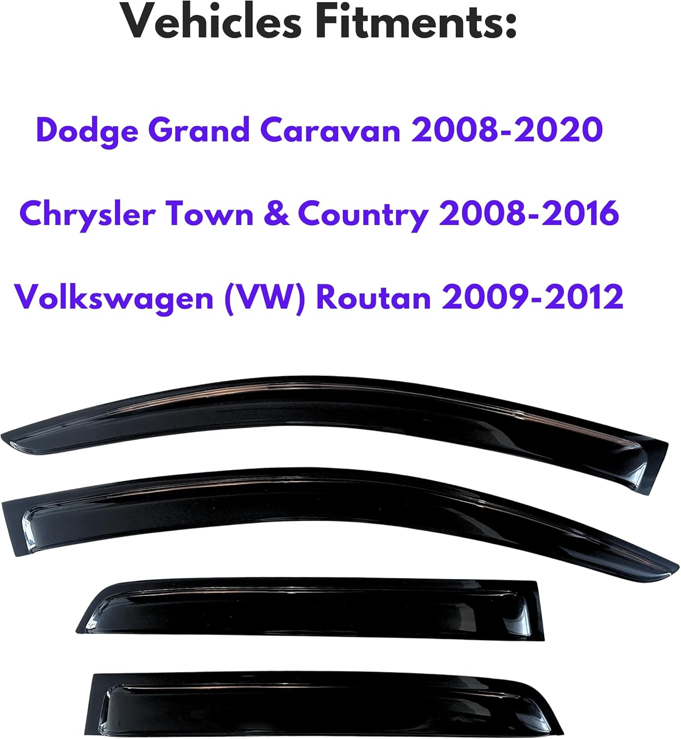 KPY Window Visor Compatible with Dodge Grand Caravan 2008-2020, Chrysler Town & Country 2008-2016, Volkswagen (VW) Routan 2009-2012, 4PC Rain Guard Side Window Vent Deflectors Tape-On Style