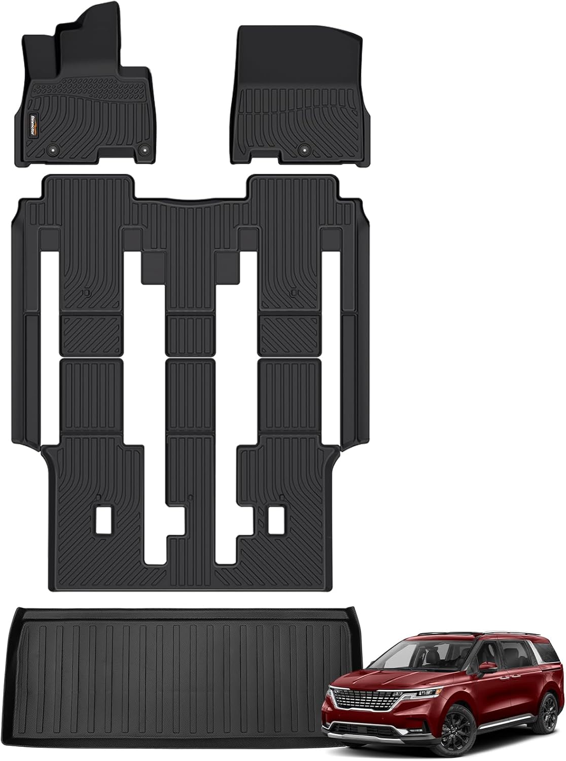 Binmotor-Floor Mats & Cargo Liner Set for Kia Carnival MPV 2022-2025, 8 Passenger, All Weather Car Mats for Carnival LX 丨LX Seat Package丨EX丨SX, (Not for Prestige/Hybrid) Accessories