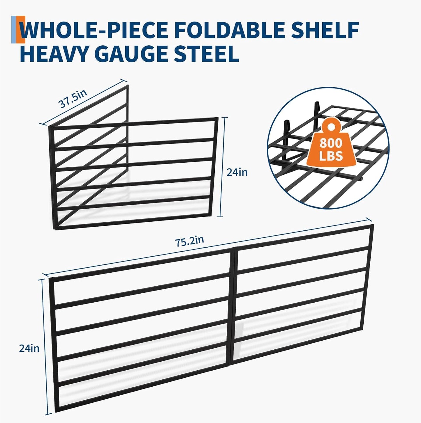 Garage Storage Shelving Wall Mounted, 2 Pack 2x6Ft, Loads 1600 Lbs Heavy Duty Sturdy Shelves, Folding Strong Garage Organiser, Storage Racks Units, Black Metal Floating Adjustable Wall System Shelf