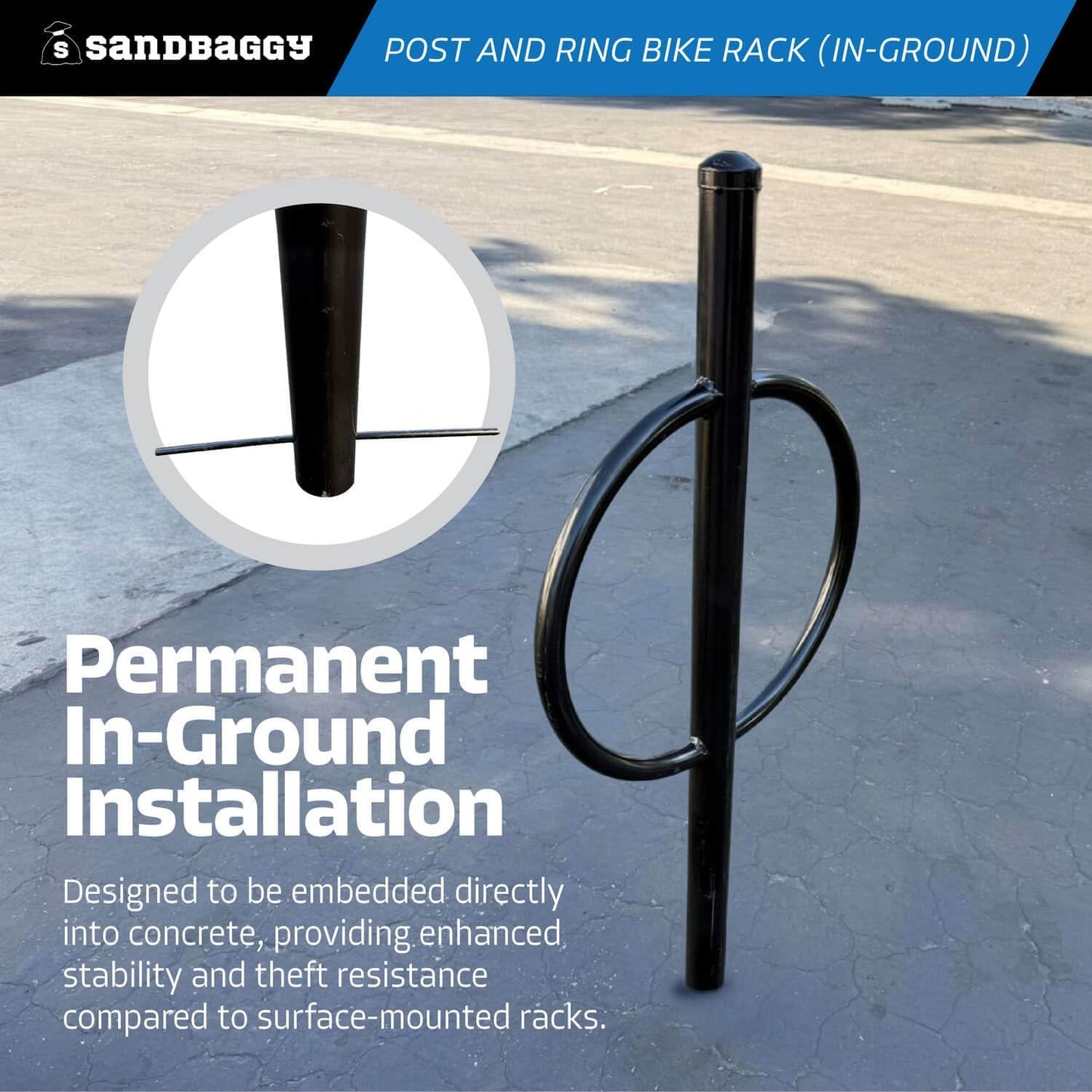 Sandbaggy Post and Ring Bike Rack - Commercial Outdoor Bike Parking Racks (In-Ground, 2)