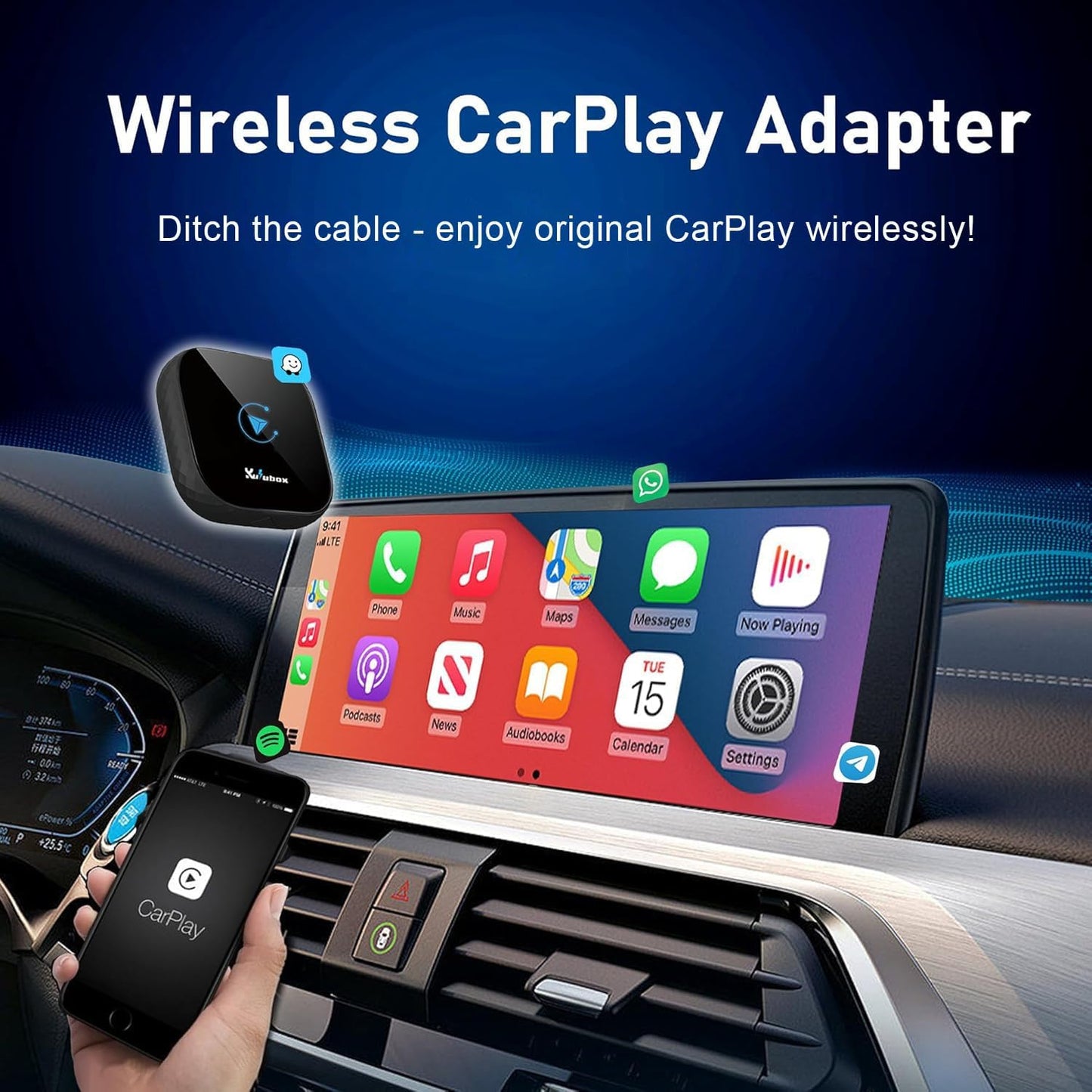 Wireless CarPlay Adapter for iPhone - 2025 Wired to Wireless CarPlay Dongle with Dual-Band WiFi, Low Latency, Auto Connect, Plug & Play for Factory OEM Wired CarPlay Cars
