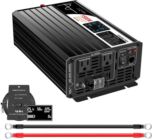 Xijia 1500W(Peak Power 3000W) Pure Sine Wave Solar Power DC 24V Inverter AC 120V 60HZ Solar Converter for Home Use car (DC24V (Range 20V-30V) 1500W)