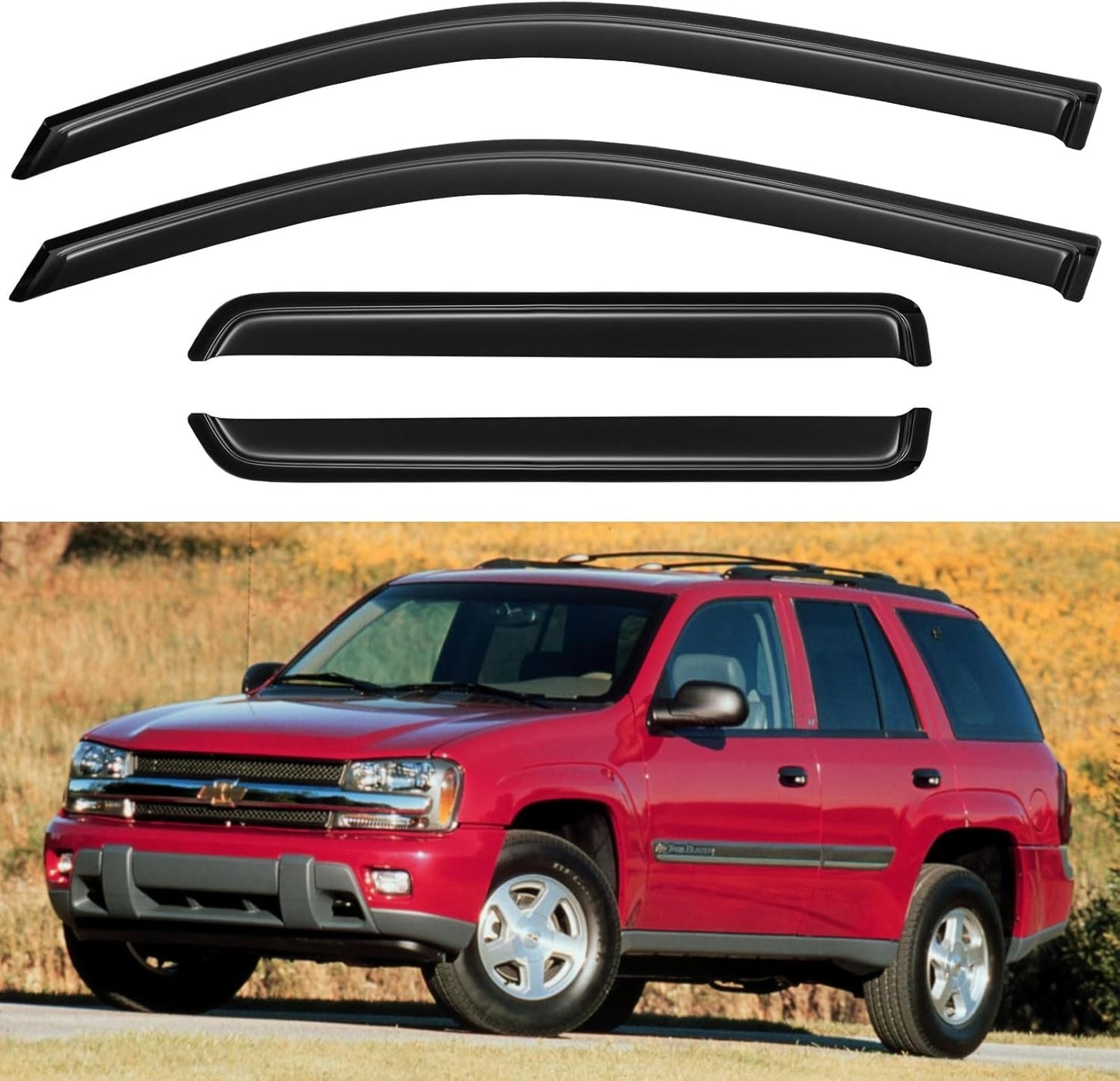 Window Visors Rain Guards for 2002-2009 Chevy Trailblazer, Out-Channel Window Vent Wind Deflectors Visors Shades for 2006-2009 Trailblazer SS