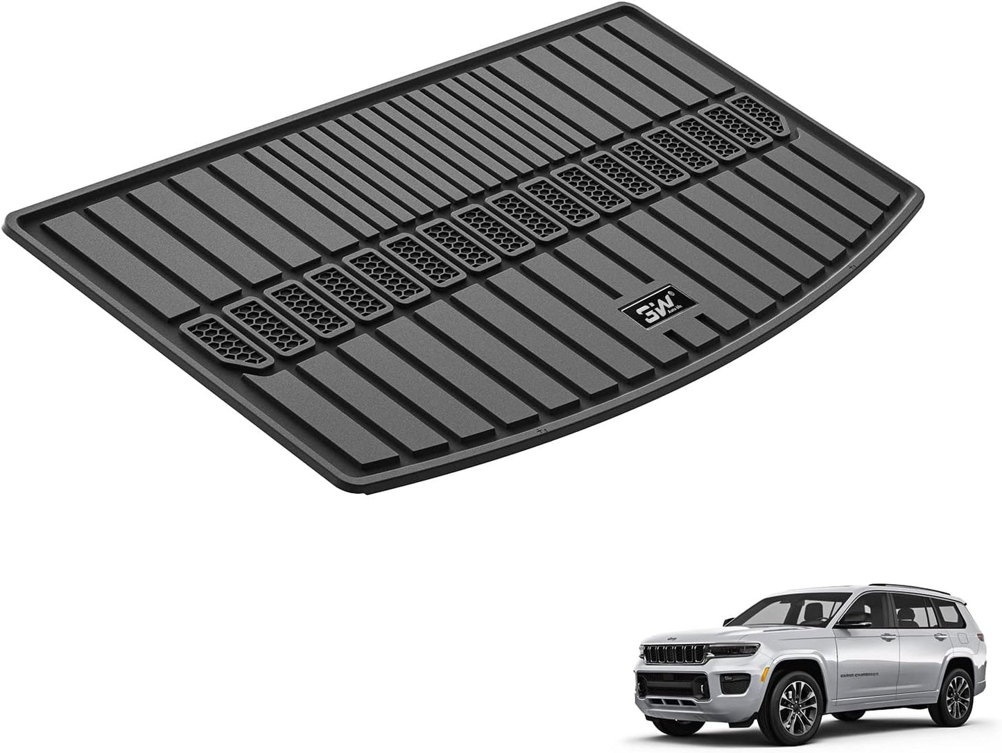 3W Cargo Liner Compatible for Jeep Grand Cherokee L 2021-2025 All Weather Custom Fit TPE Cargo Tray Heavy Duty Trunk Mats, Black