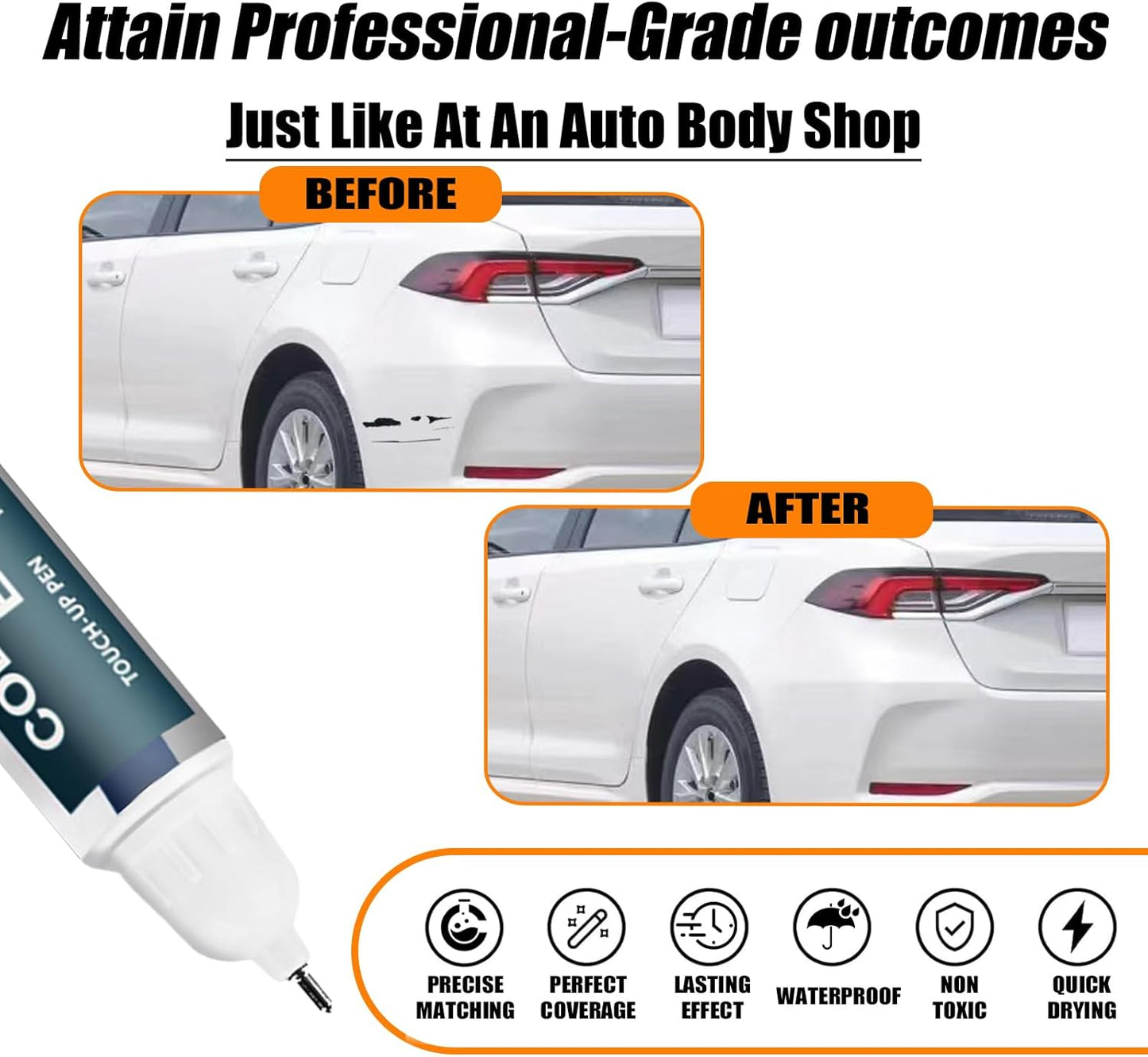 040 Super White/Ice Cap Touch Up Paint for Toyota, Car Paint Pen Scratch Repair Two-In-One Touch Up Paint, Premium Car Scratch Remover for Deep Scratches