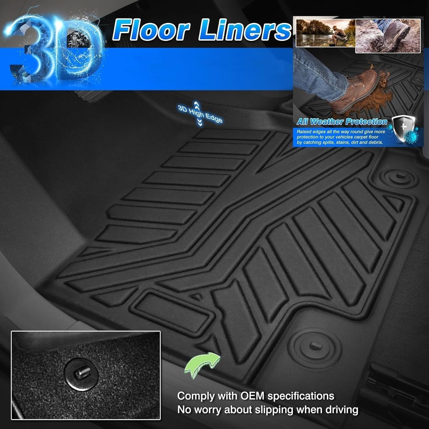 Cartist Floor Mats Fit for 2017-2024 2025 Ford F-250/F-350/F450 Super Duty Crew Cab w/Under Seat Storage Accessories All Weather Floor Mat Heavy Duty TPE Odorless Carpet Protection