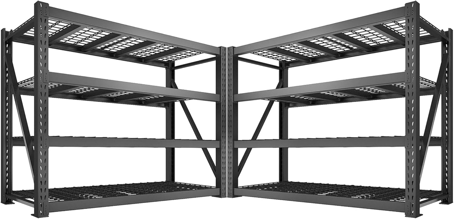 Bepatio 8000LBS Garage Shelving Heavy Duty, 77" Ultra Wide Storage Shelves 4 Tier Metal Shelving for Storage, Adjustable Utility Shelves For Garage, Basement, Warehouse, Black 77" W*24" D*72”H, 2 Pack
