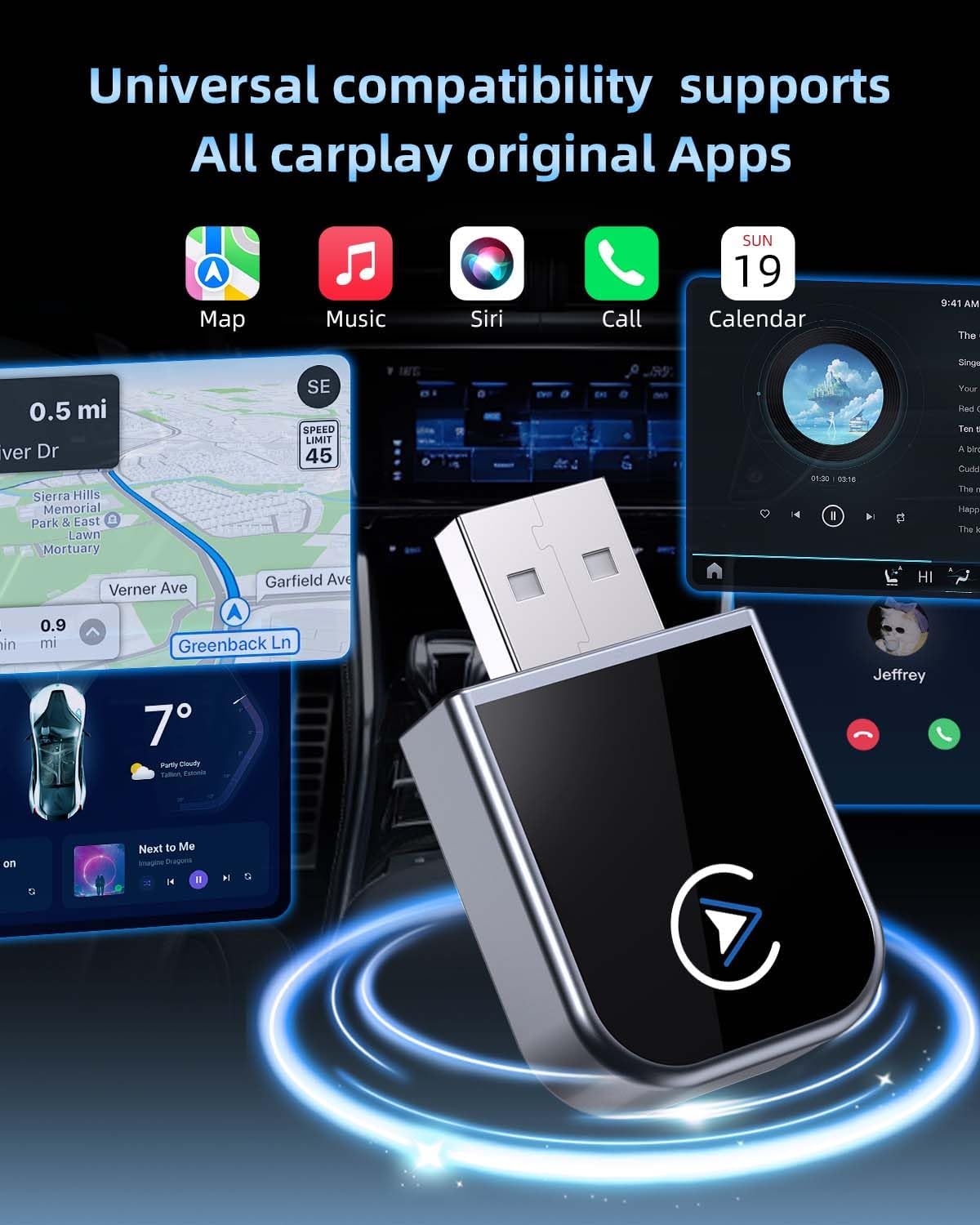 Mini Wireless Carplay Adapter for iPhone - Car Play Wireless Adapter,Plug and Play,Easy Setup Automatic Reconnect,for iPhone iOS and for Cars from 2016