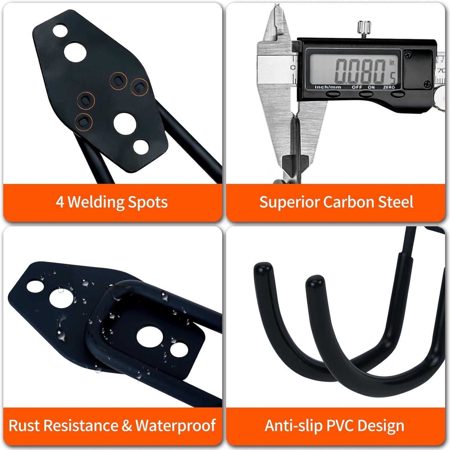 6 Pack Garage Hooks, Large Utility Wall Mount Garage Hooks Heavy Duty with Multiple Welding Spots, Garage Organization for Hanging Garden & Shed Tools, Bike, Ladder, Hose and More(Black)