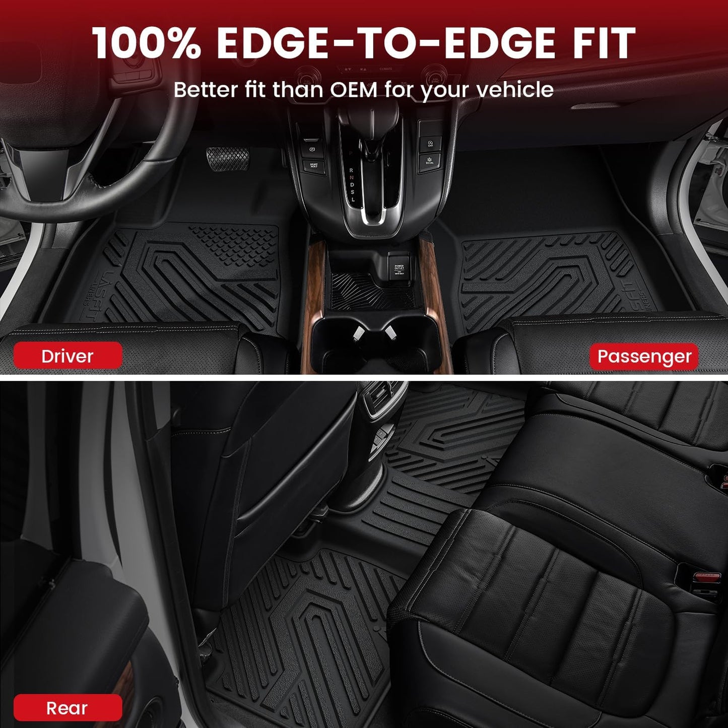 LASFIT Floor Mats & Trunk Mat for Honda CR-V 2017-2022 (NOT for Hybrid), All Weather Protection TPE Floor Liners 1st & 2nd Row & Cargo Mat in Lower Position Full Set, Black