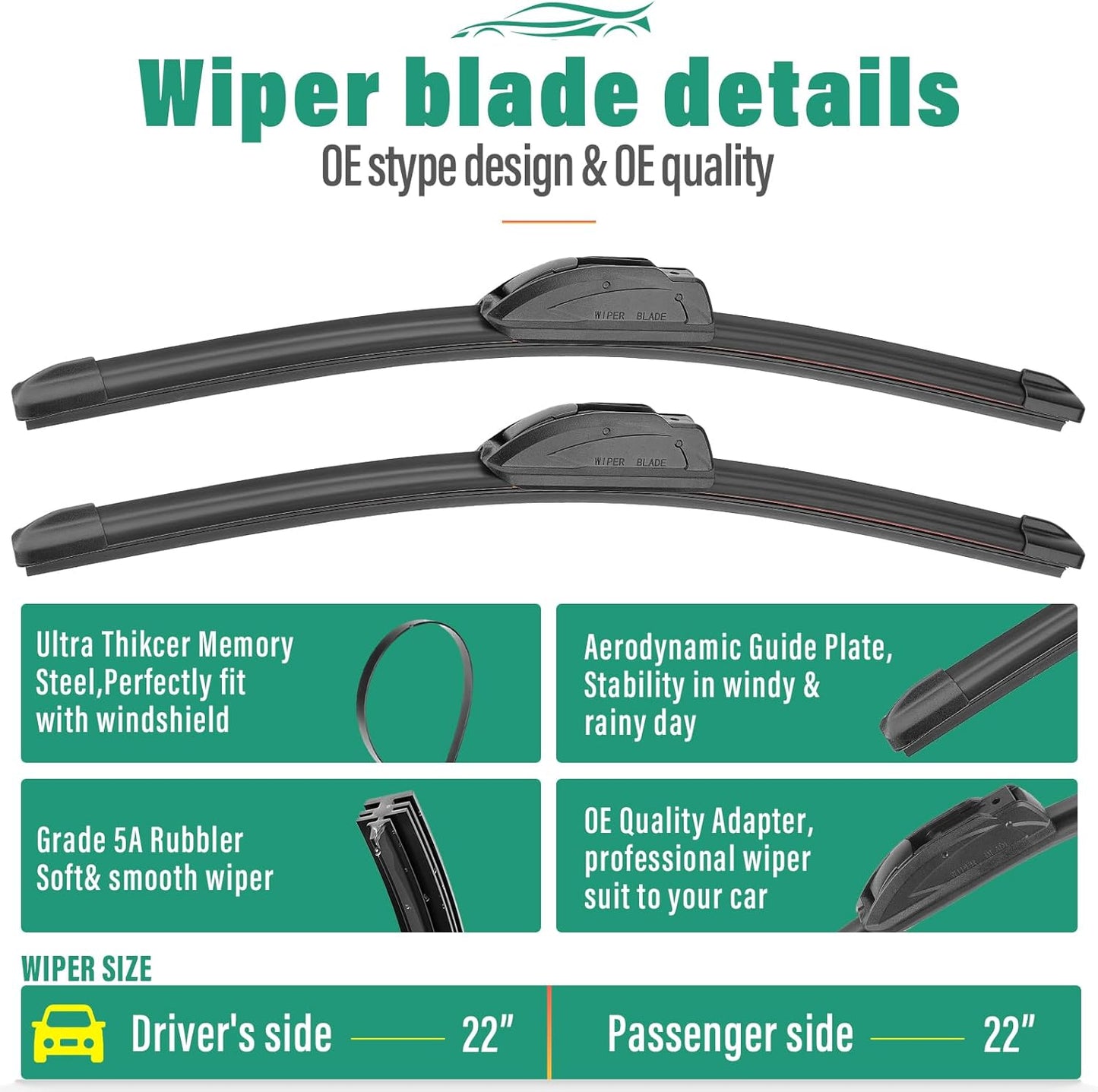 22" 22" 12" Windshield Wiper Blades Replacement for Chevy Chevrolet Tahoe 2009-2014 Chevy Suburban 1500/2500, Cadillac Escalade/ESV/EXT 2009-2014 Front Rear Wipers Set (Pack of 3)