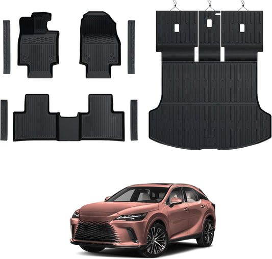 Floor Mats Set for 2023-2025 Lexus RX350/RX350H/RX500h(Not for RX450h & PHEV) Accessories, All Weather Floor Mats with Cargo Mat TPE - Includes Backrest Protectors & Door Sill Guards