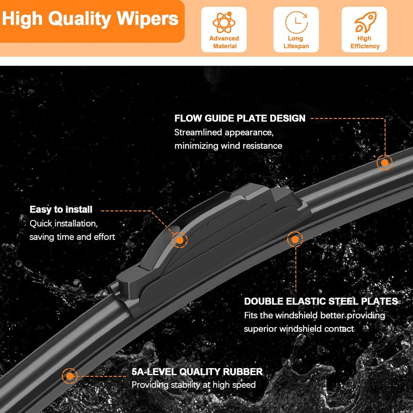 HULADAED® 26''+16''+14'' Windshield Wipers Replacement for Honda CR-V 2011-2007 Acura RDX 2007-2018 Nissan LEAF 2018-2022,Silicone Front Rear Wiper blades for MY Car-All Weather & Quiet(3 PACK)