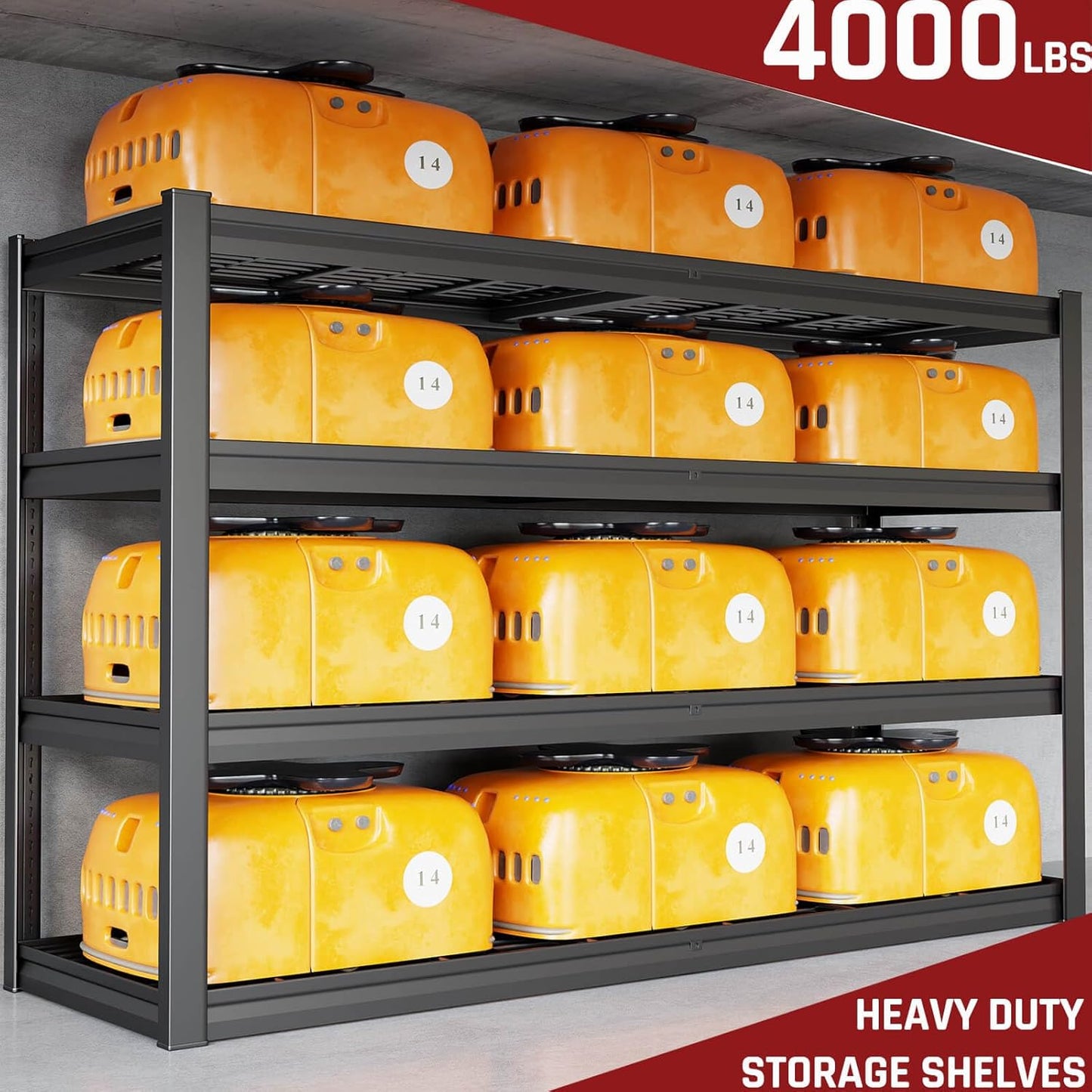 67" Wide Garage Shelving Unit, 30" D Heavy Duty Garage Storage Shelves,3500 LBS Capacity, Industrial Adjustable Shelves for Basement Warehouse