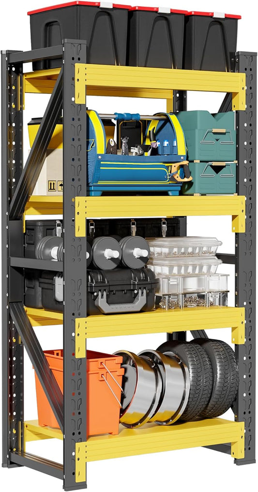 4-Tier Storage Shelves,79" H Heavy-Duty Garage Shelving Unit,Adjustable Industrial Metal Shelf System,3,400lbs Capacity,Tool Organizer for Garage,Workshop,42" W*20" D*79" H,Black&Yellow