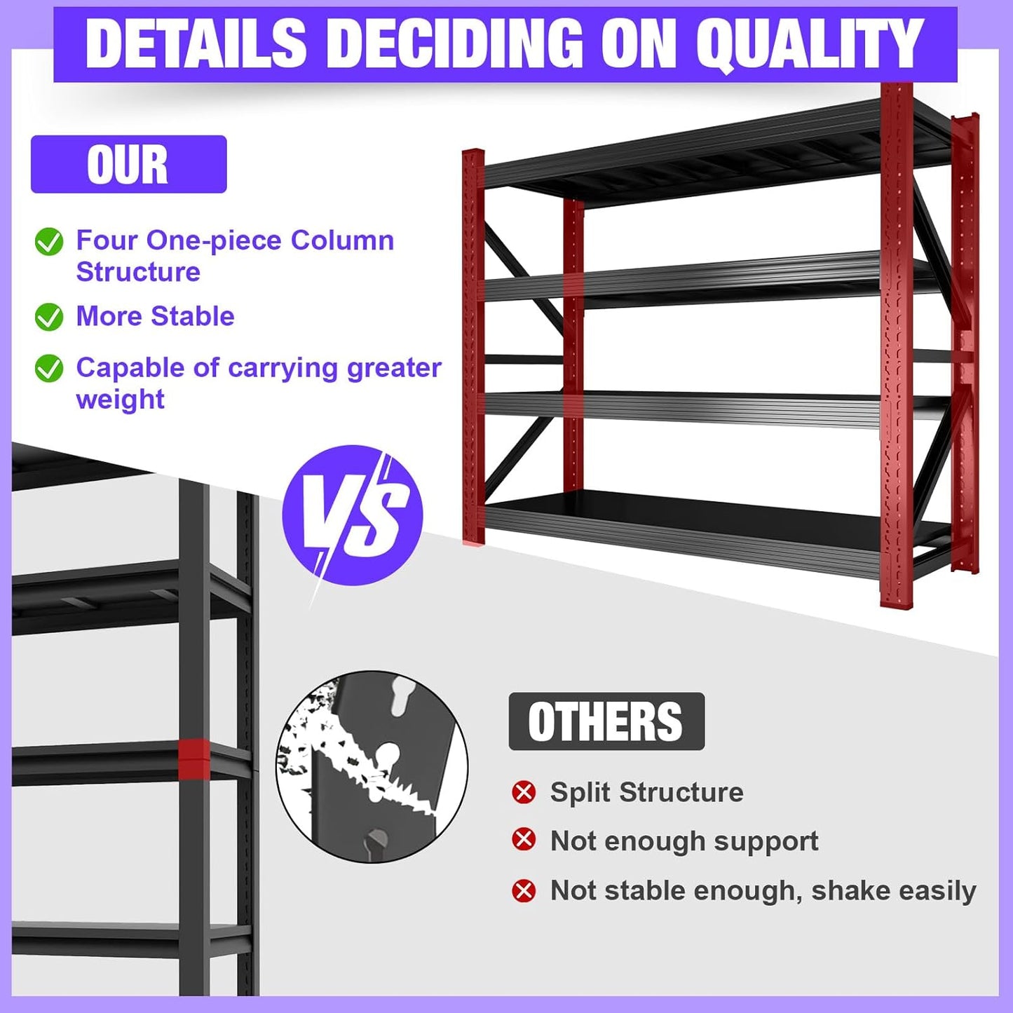Metal Garage Shelving Unit, Heavy Duty 4-Tier Adjustable Storage Rack, 6000 LBS Loads Industrial Utility Shelves for Garages, Warehouses, Kitchen, Black, 71" W x 24" D x 71" H