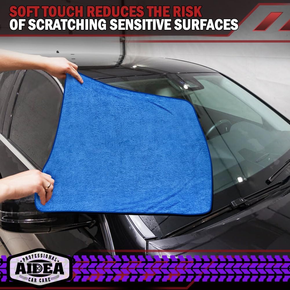 AIDEA Microfiber Towels for Cars-2PK, Large Professional Car Drying Towel, Scratch-Free & Absorbent Drying Towel for Cars, SUVs, RVs, Trucks, and Boats, 24inx 31in, Blue