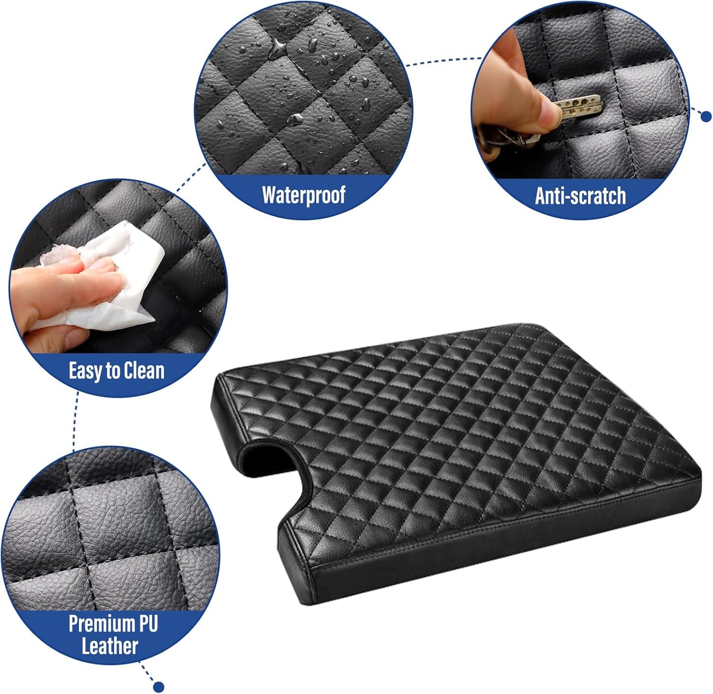 Center Console Cover for Ford F150 2015-2022, F250 F350 F450 F550 2017-2022, PU Leather Car Interior Accessories, Armrest Cover Middle Console Box Lid Protector Pad (40/20/40 Jump Seat Only), Black