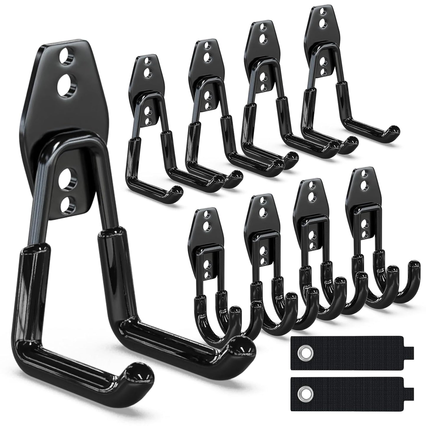 3-H Garage Wall Hooks 10 Pack, Heavy Duty Garage Hooks with Extra Welding Spots, Wall Mount Storage Organizer for Hanging Garden Lawn Tools, Chair, Shovel, Blower, Toolkit (Black)