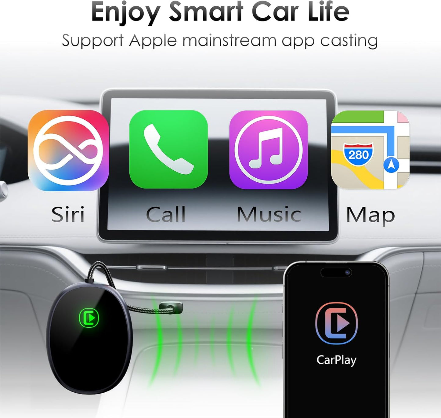 Wireless CarPlay Adapter for Apple iPhone 2025 Upgraded, Converts Wired to Wireless Mini USB Car Play Adapter, Compatible with iPhone iOS 10+, Only for Cars with Built-in Carplay