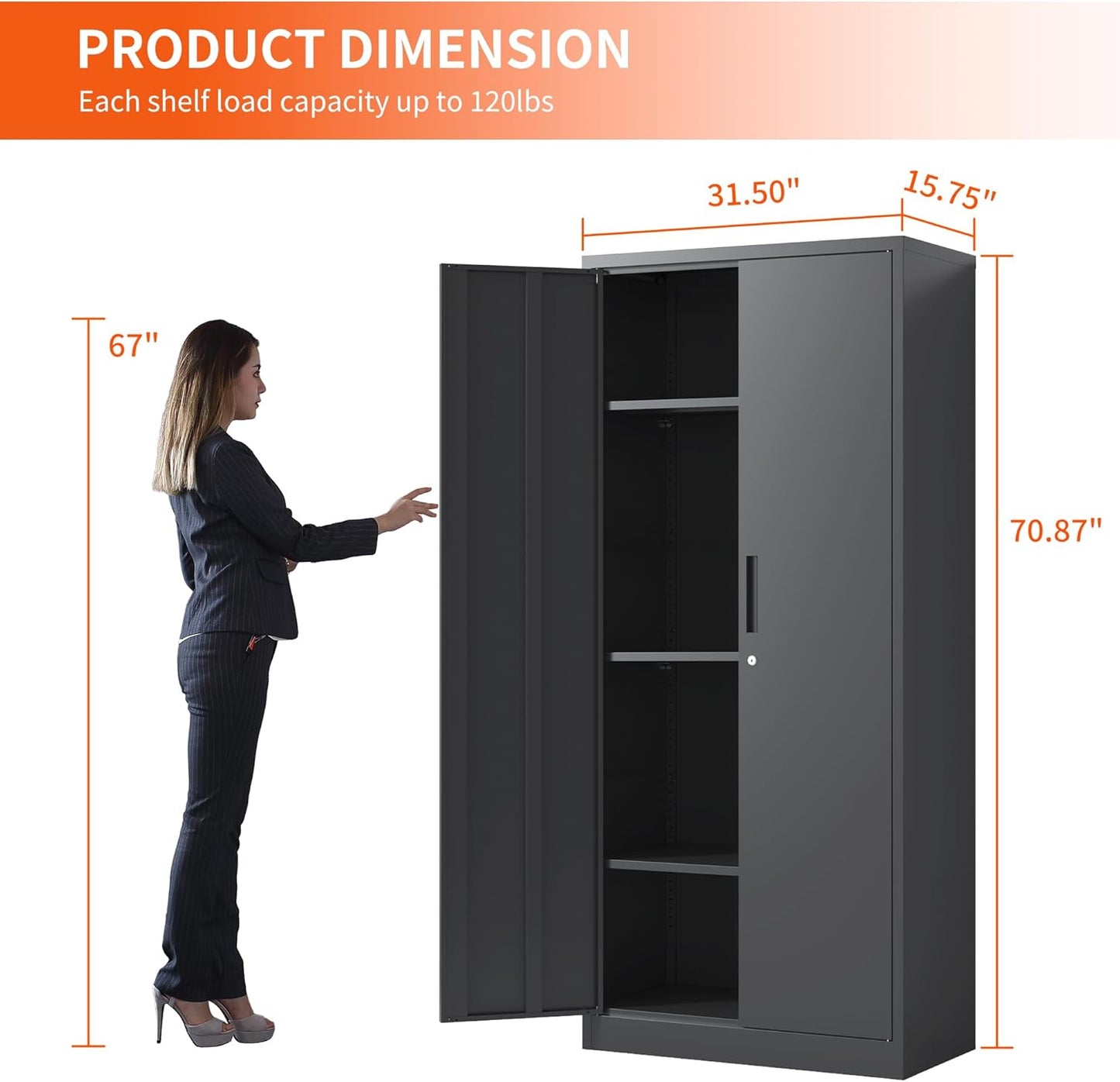 Metal Storage Cabinet with Adjustable Shelves, Garage Tool Cabinet with 2 Lockable Doors for Office, Home, Garage, Require Assembly, Black