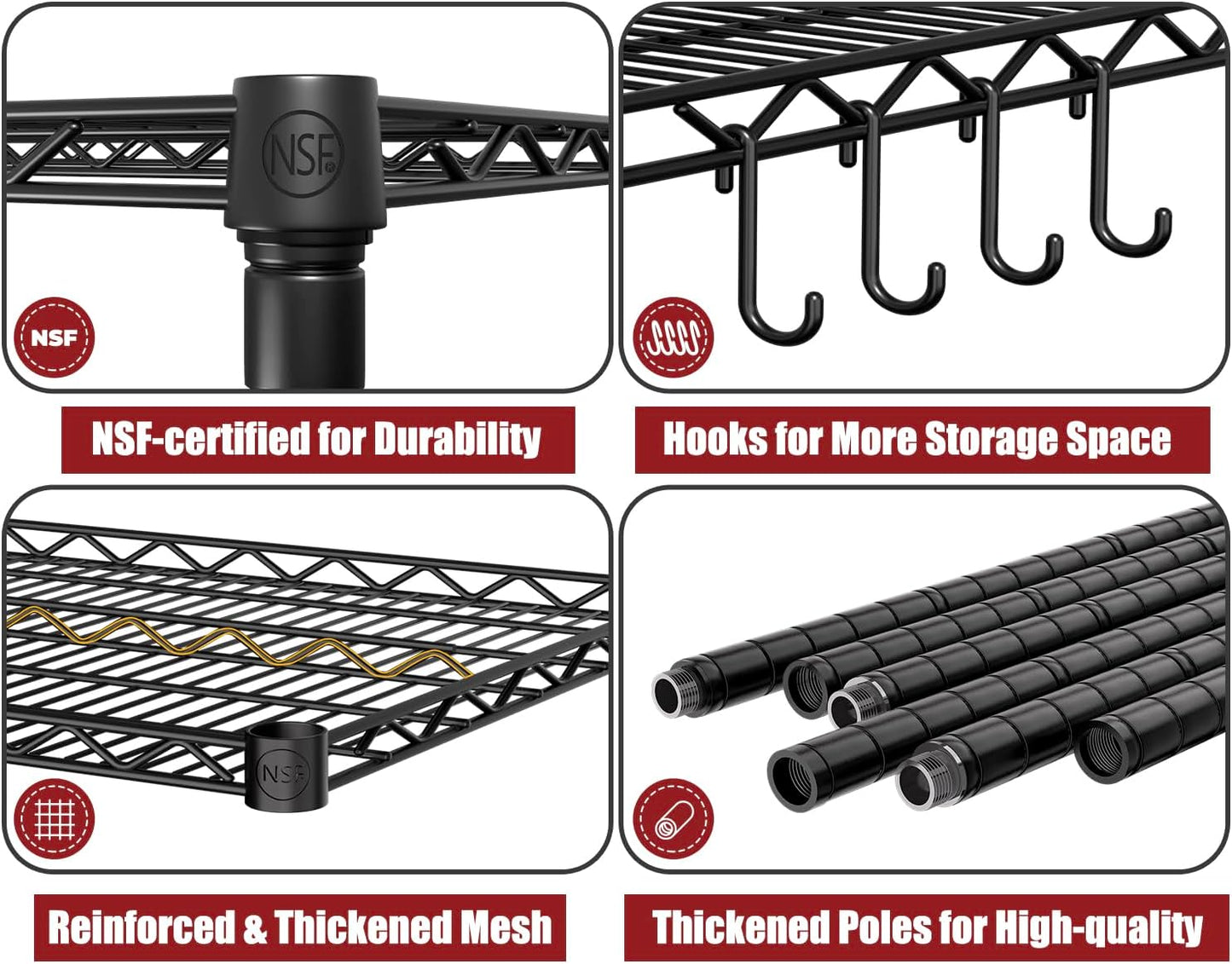 PrimeZone 2 Packs 55.5" W x 24" D x 80" H Heavy Duty Wire Storage Shelves with Wheels, 4 Tier Adjustable NSF Certified Garage Shelving Unit, Rolling Metal Organizer Shelf Rack for Warehouse, Pantry