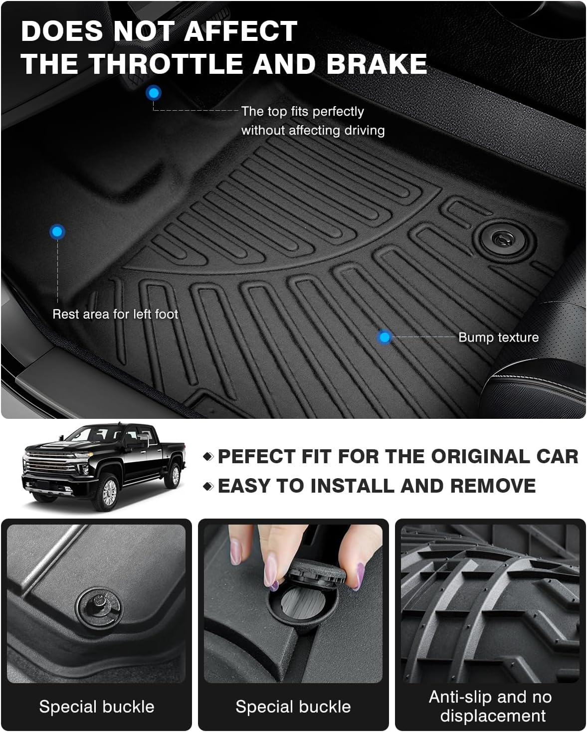 Powerty 3D Floor Mats for 2019-2025 Chevrolet Silverado 1500 & GMC Sierra 1500 - with Rear Underseat Storage Box Accessories