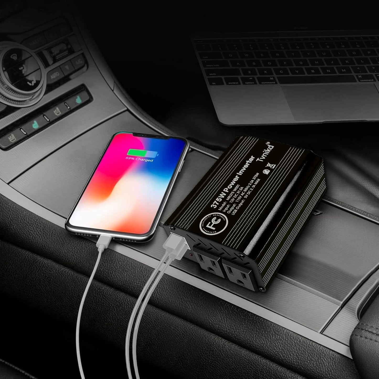 375W/750W(Peak) car Power Inverter 12V to 110V dc to ac with Cigarette Lighter inverters for Vehicles car Camping Truck Trailer with 2 USB outlets-375W